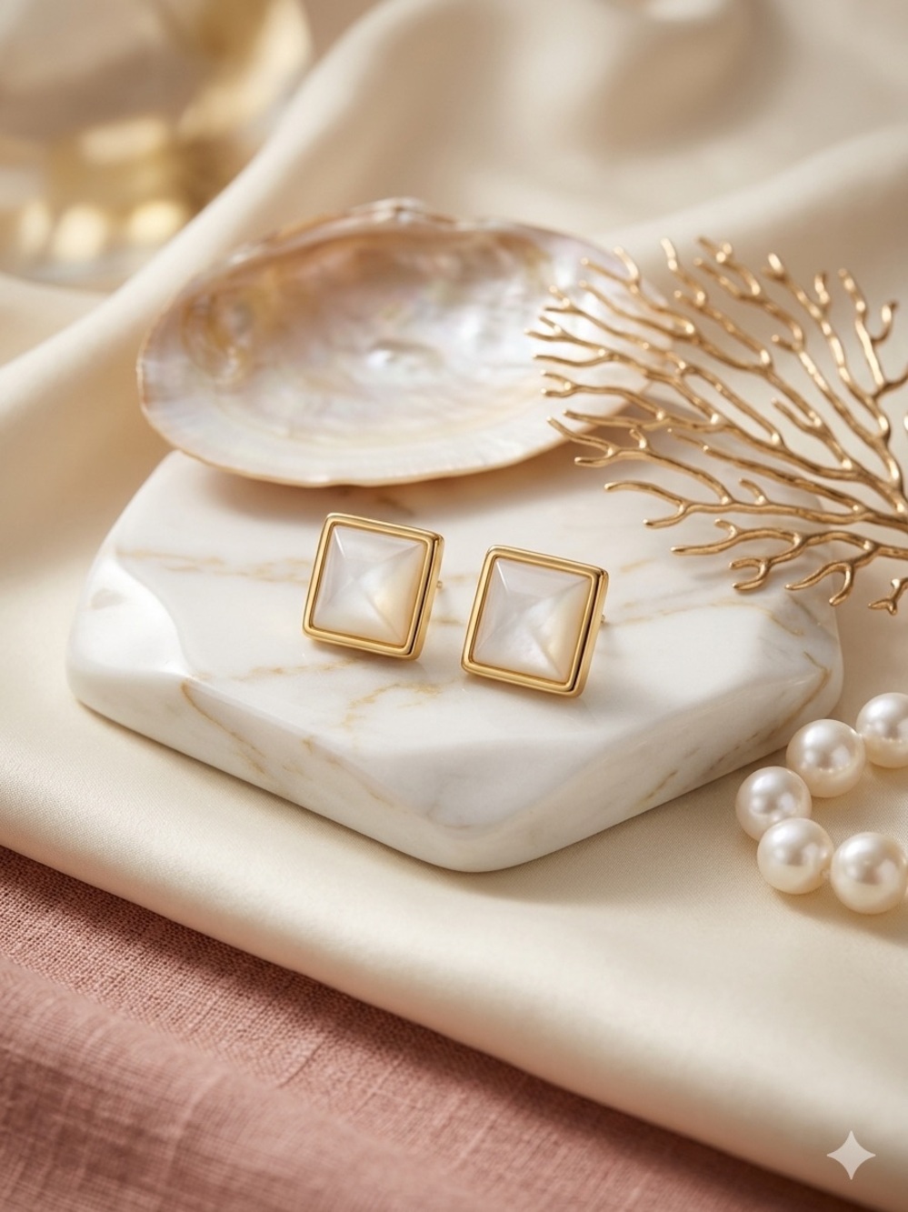 14k Gold - Filled Frame Mother-of-Pearl Square Stud Earrings
